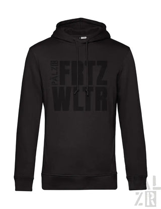 Schwarzer Hoodie mit ’fryz wlyr’ Textdesign, aus Baumwolle.