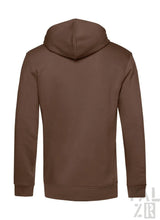 Braune Kapuzenjacke mit Kapuze und Reißverschluss, wahrscheinlich aus Baumwolle oder Polyester-Mischung.