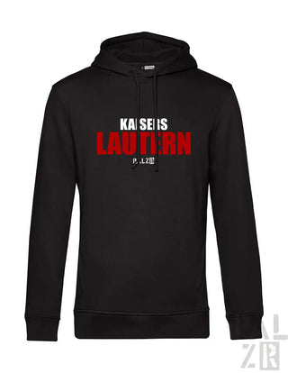 Schwarzer männer hoodie aus baumwolle mit auffälligem roten und weißen schriftzug kaisers lautern