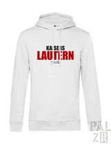 Weißes männer hoodie kaisers lautern mit auffälligem rot schwarzem schriftzug auf der vorderseite