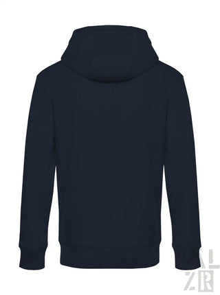 Marineblaue Kapuzenjacke mit Kordelkapuze und langen Ärmeln.