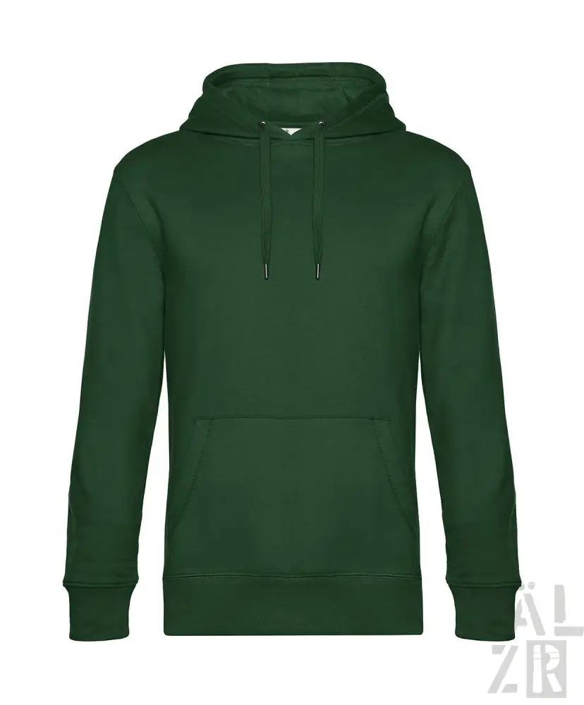 Dunkelgrüner Hoodie mit Kordelzügen und Kapuze, aus Fleece-Material gefertigt.