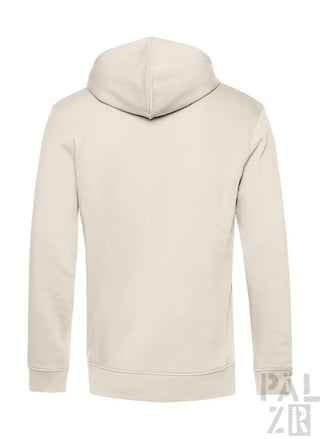 Cremeweiße Kapuzenjacke mit Kordelkapuze und gerippten Bündchen, aus weichem Baumwollstoff gefertigt.