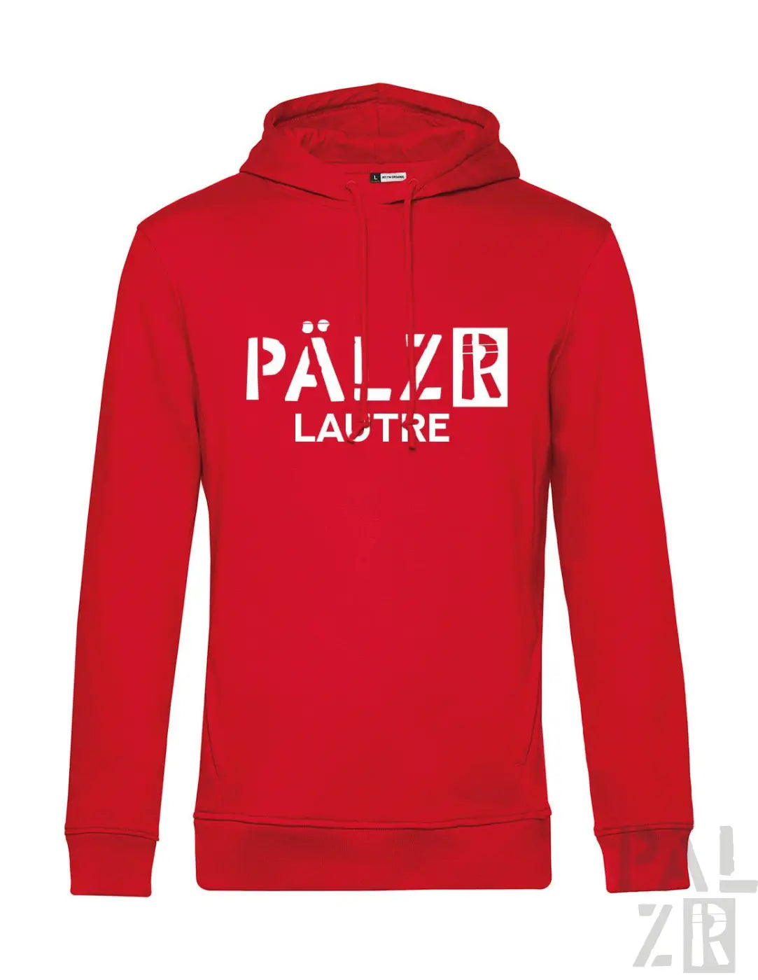 Roter männers hoodie lautre mit weiße schrift und kapuze in verschiedenen farben