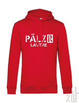 Roter männers hoodie lautre mit weiße schrift und kapuze in verschiedenen farben