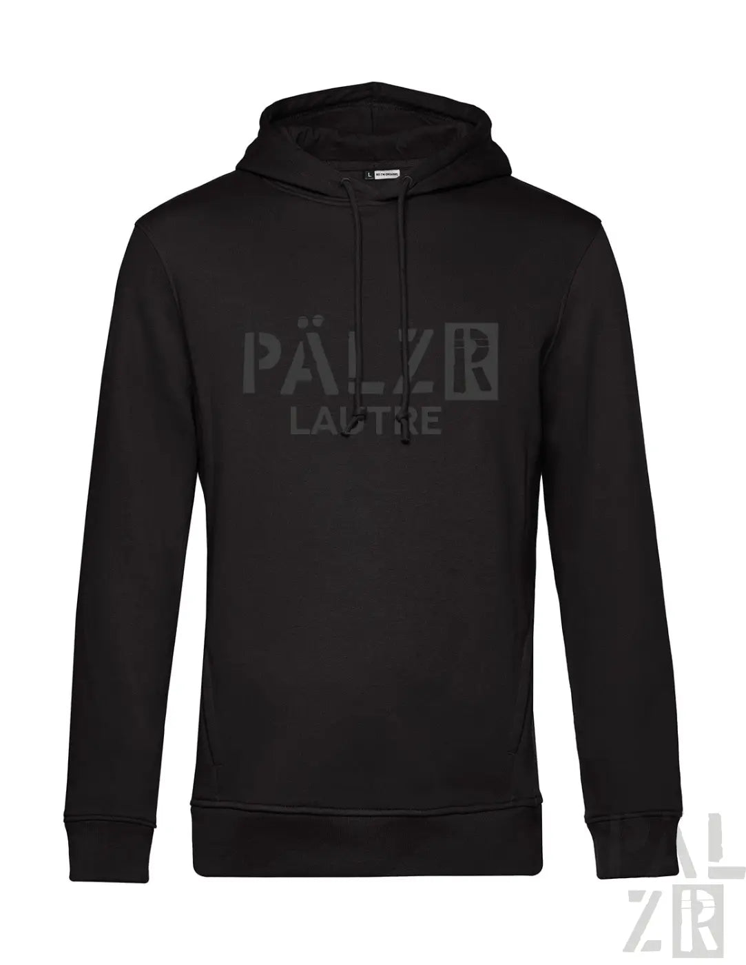 Schwarzer männer lautre hoodie mit dezentem grauem logo print aus pälzr material in verschiedenen farben