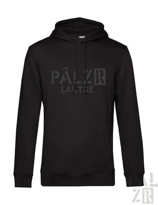 Schwarzer männer lautre hoodie mit dezentem grauem logo print aus pälzr material in verschiedenen farben