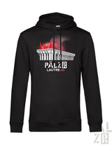 Schwarzer männer hoodie lautre1900 mit palais lausanne grafik in rot und weiß und fettem schriftzug darunter