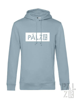 Hellblaues Hoodie mit ’pälzr’-Logo in Weiß, aus weichem Baumwollstoff.