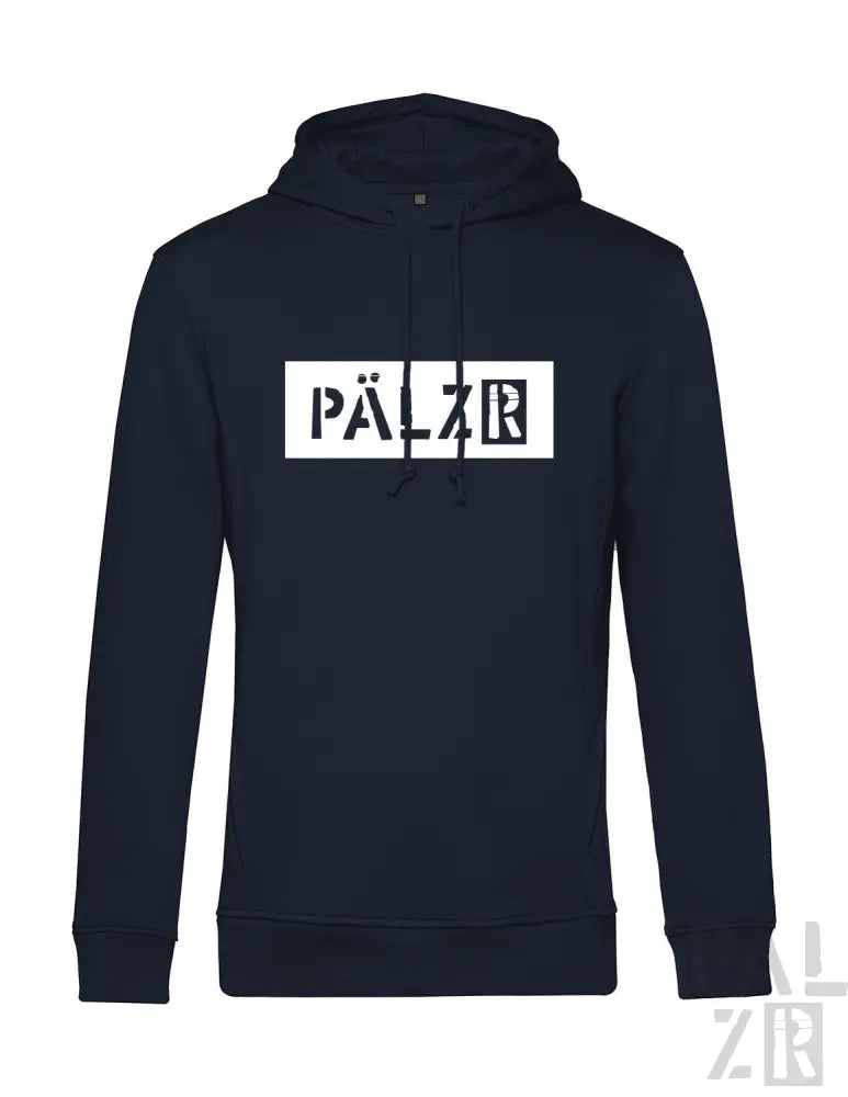 Marineblaue Kapuzenjacke mit ’pälzr’ Grafikdesign, aus weichem Baumwollmaterial gefertigt.