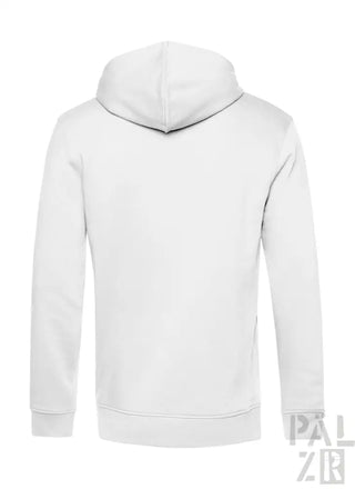 Weißer Hoodie mit Kordelkapuze und langen Ärmeln.