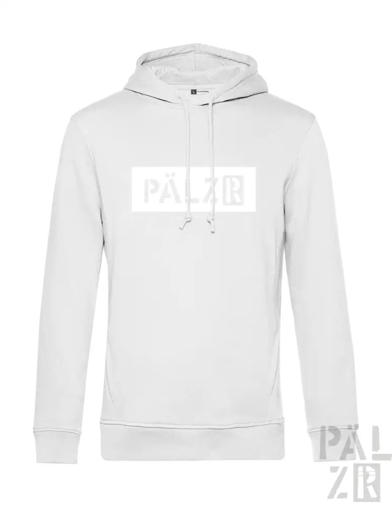 Weiße Hoodie mit ’palzr’-Logo-Design, Baumwollmaterial.