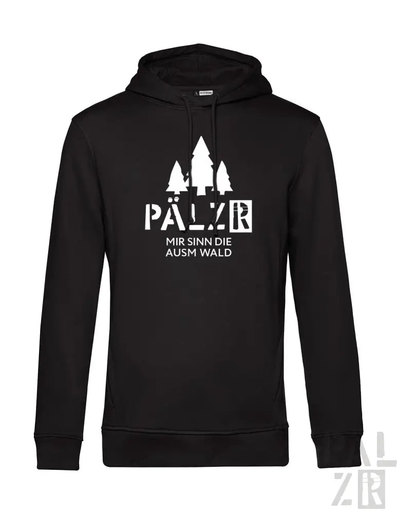 Schwarze Hoodie mit weißem Text und Design, mit ’pälzer’ Logo.