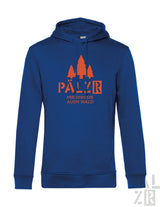 Royalblaue herren hoodie mit orangen pinienbaum grafik und text pälz r mir sinn die ausw wald verschiedene farben