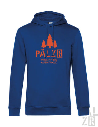 Royalblaue herren hoodie mit orangen pinienbaum grafik und text pälz r mir sinn die ausw wald verschiedene farben