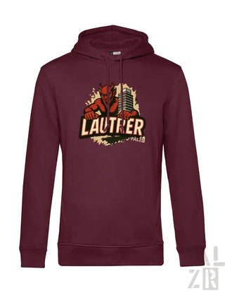 Bordeaux-Farbenes Hoodie mit Teufel-Design und ’Lautner’-Text, aus Baumwolle gefertigt.