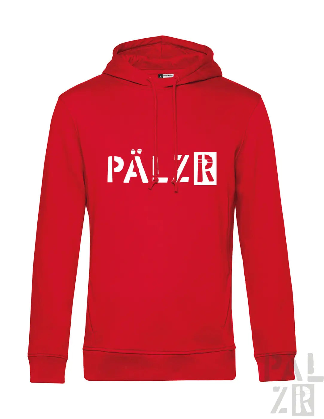 Männer hoodie von pälzr originals in rot mit weißer schrift auf der brust verschiedene farben erhältlich