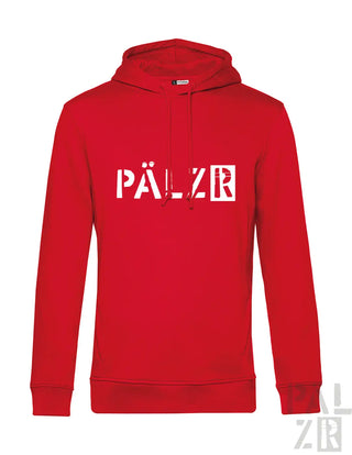 Männer hoodie von pälzr originals in rot mit weißer schrift auf der brust verschiedene farben erhältlich