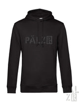 Schwarzer pälzr hoodie männer mit dezentem grauem logo auf der brust aus hochwertigen materialien