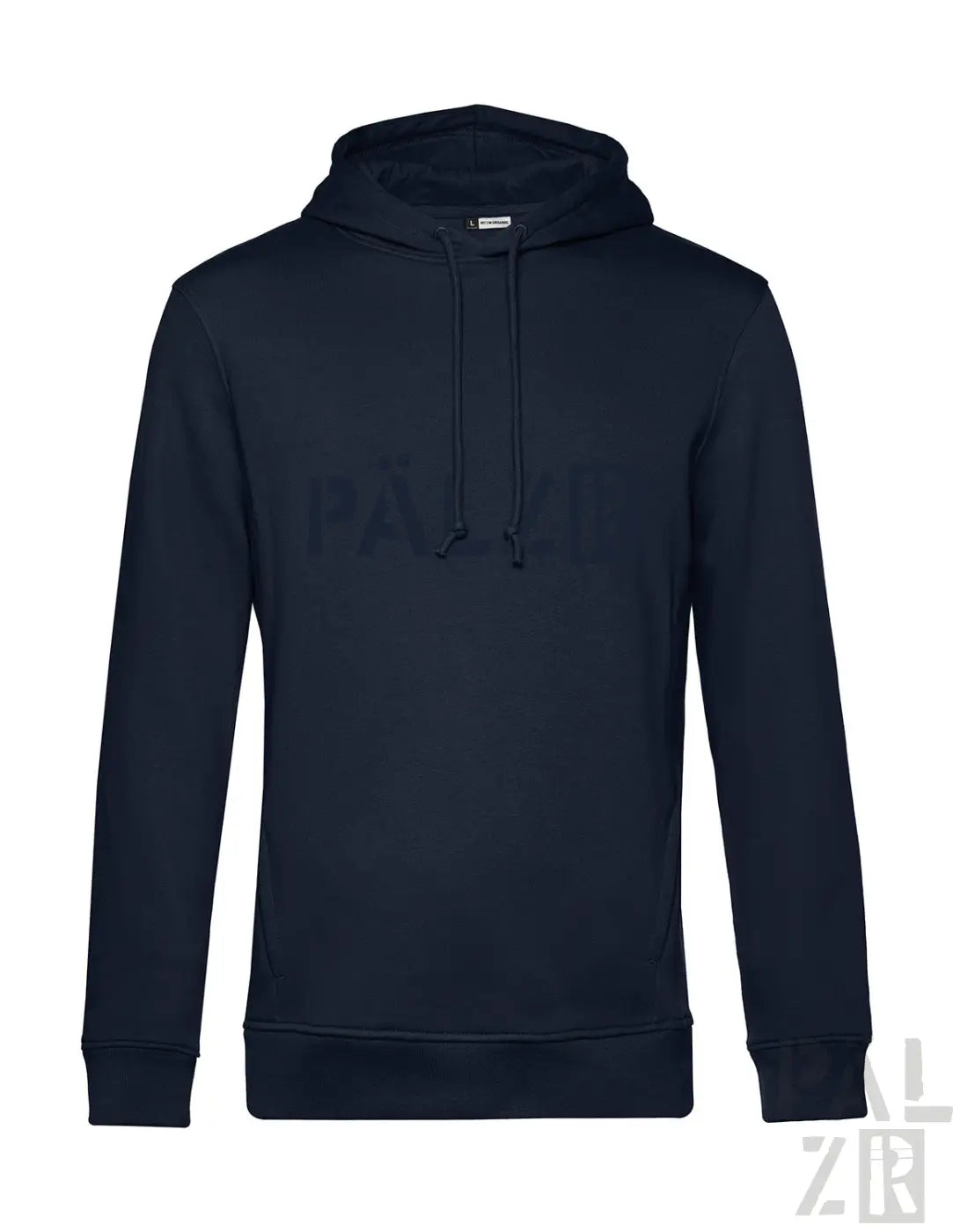 Marineblaue Kapuzenjacke mit Kordelzugkappe und gerippten Bündchen, aus weichem Baumwollmischgewebe.