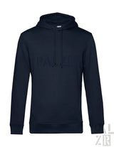 Marineblaue Kapuzenjacke mit Kordelzugkappe und gerippten Bündchen, aus weichem Baumwollmischgewebe.