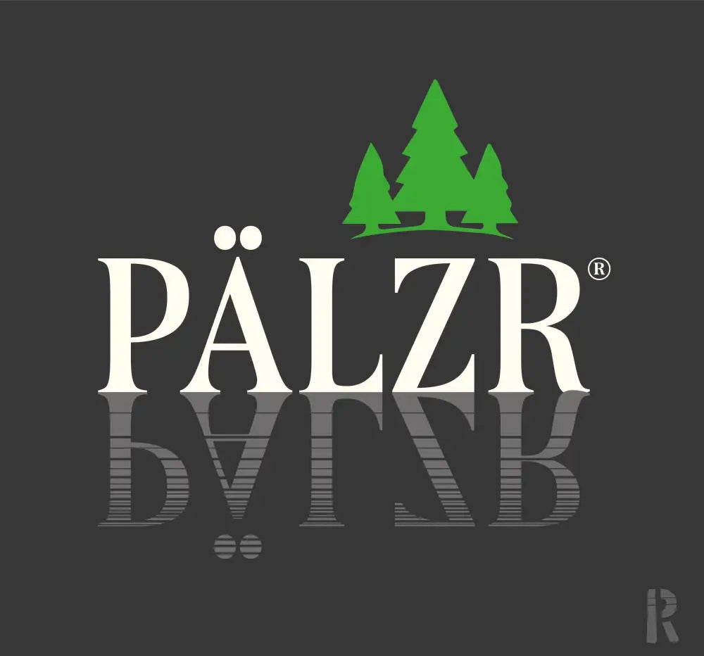 Grünes Kiefernbaum-Logo auf dunklem Hintergrund mit weißem Text „pälzr“ und eingetragenem Markenzeichen-Symbol.