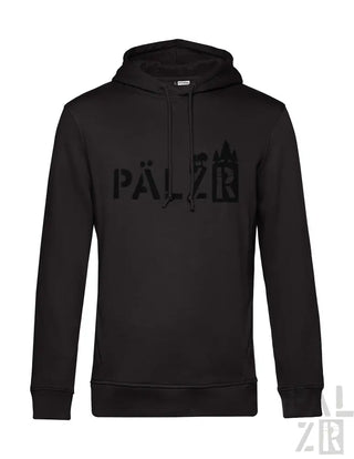 Schwarze Kapuzenjacke mit ’pälzr’-Logo-Design, aus einer Baumwolle- und Polyester-Mischung.