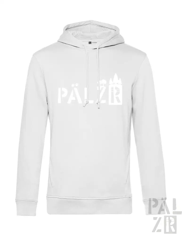 Weiße Kapuzenjacke mit ’palzbr’-Logo-Design, hergestellt aus einer Baumwolle- und Polyestermischung.