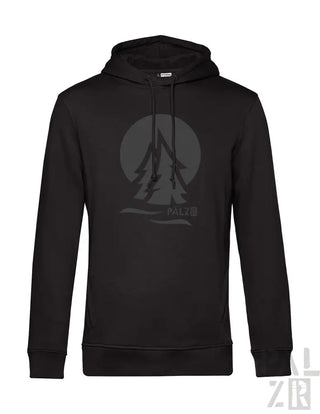 Schwarzer Hoodie mit Baum-Design und Kordelzug-Kapuze, aus Baumwollmaterial gefertigt.