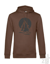 Männer hoodie palzrwald zwei in braun mit dunkelgrauem kreisgrafik und stilisierten bäumen palzin print