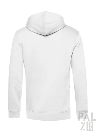 Weiße Hoodie mit Kordelzugkapuze und langen Ärmeln.