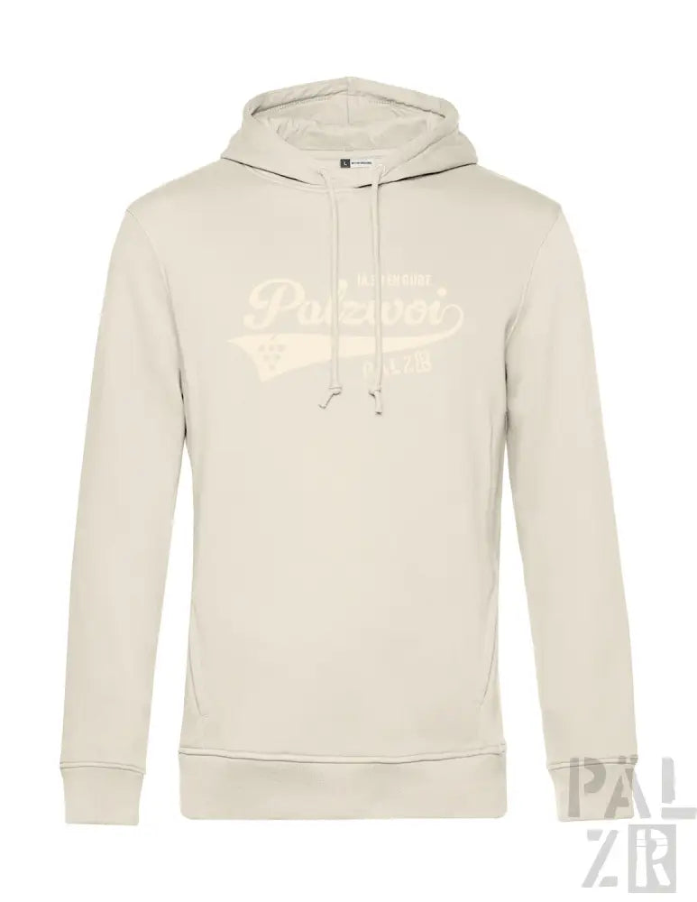 Creme-farbene Hoodie mit einem Retro-Style-Logo-Design.