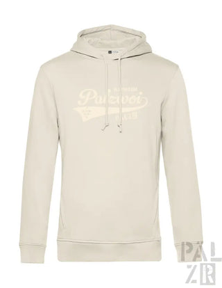 Creme-farbene Hoodie mit einem Retro-Style-Logo-Design.