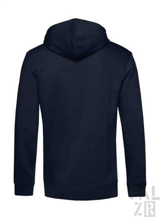 Marineblaue Kapuzenjacke mit Kordelzugkappe und langen Ärmeln.