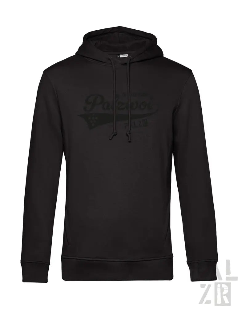 Schwarze Kapuzenjacke mit weißem „polo“-Logo, aus weichem Baumwoll- und Fleece-Material gefertigt.