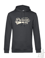 Männer hoodie palzwoi in schwarz mit cremefarbenem grafischem traubenmotiv und schriftzug auf der vorderseite