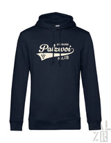 Navyblauer männer hoodie von palzvoi mit cremefarbenem logo und traubenmotiv vorne in verschiedenen farben
