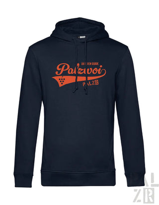 Navyblauer männer hoodie mit orangefarbenem palzwoi grafikdruck und weinrebenmotiv verschiedene farben
