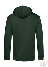 Dunkelgrüner Hoodie mit Kapuze und langen Ärmeln, aus weichem Baumwollmaterial.