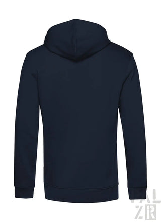 Marineblaue Kapuzenjacke mit Kordelzugkapuze und langen Ärmeln, aus weichem Baumwollstoff.