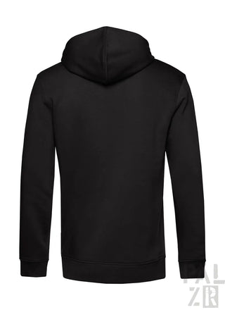 Schwarzer Hoodie mit Kapuze und langen Ärmeln, aus Baumwolle oder Polyester-Mischung.