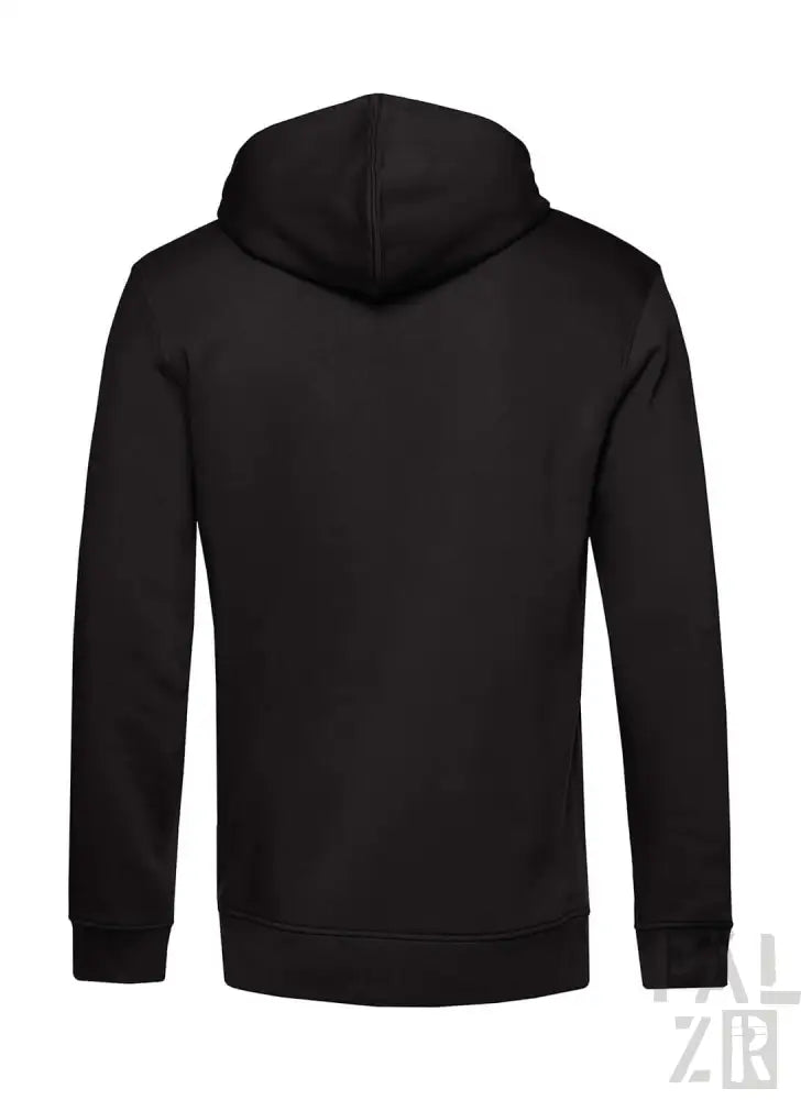 Schwarzer Hoodie mit Kapuze und langen Ärmeln, aus Baumwolle oder Polyester-Mischung.
