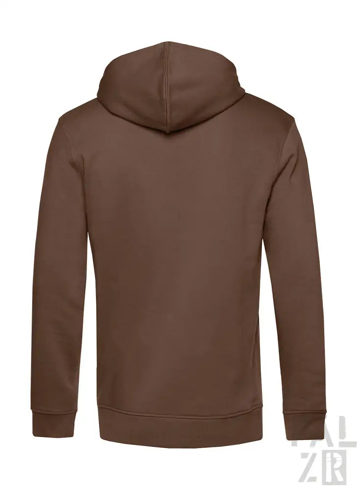 Braune Kapuzenjacke mit Kapuze und langen Ärmeln, aus Fleece-Material.