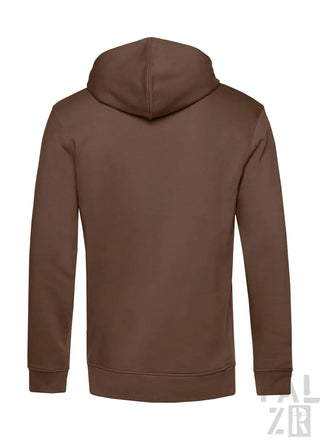 Braune Kapuzenjacke mit Kapuze und langen Ärmeln, aus Fleece-Material.