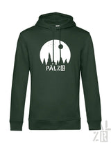 Männer hoodie dunkelgrün mit weißem sternegugger logo und pälzr text für outdoor und freizeit