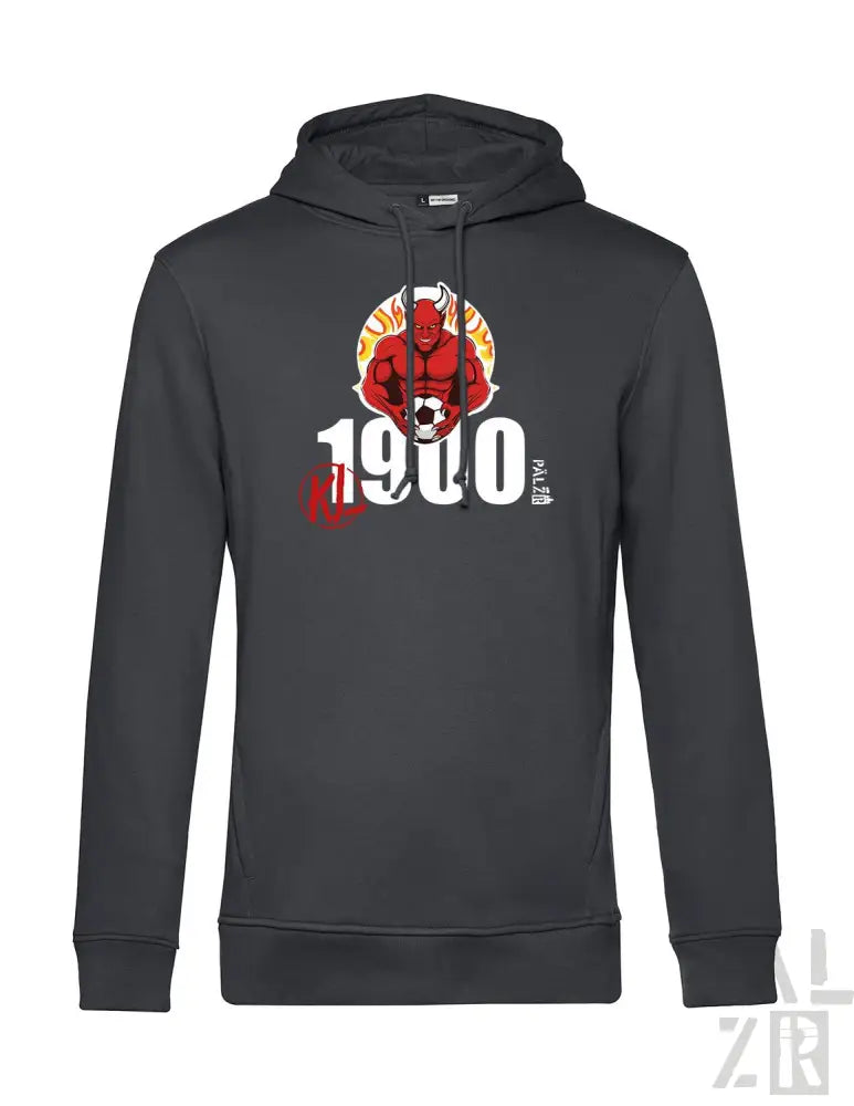 1900 Palermo Hoodie mit rot-weißem Grafikdesign, schwarzes Material.