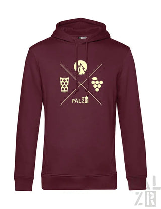 Bordeaux-Hoodie mit Weinglas, Trauben und Palzö-Logo-Design