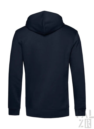 Marineblaue Kapuzenjacke mit Kordelzugkapuze und langen Ärmeln.