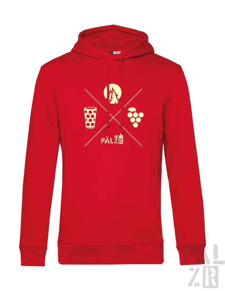Roter Hoodie mit Bierglas-, Weinglas- und Trauben-Design