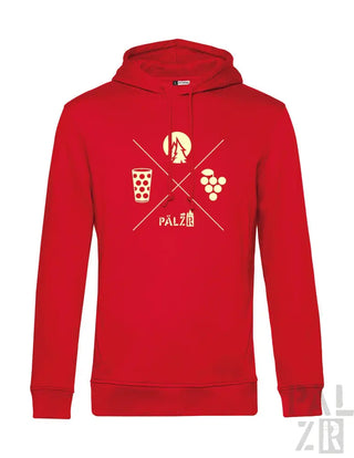 Roter Hoodie mit Bierglas-, Weinglas- und Trauben-Design